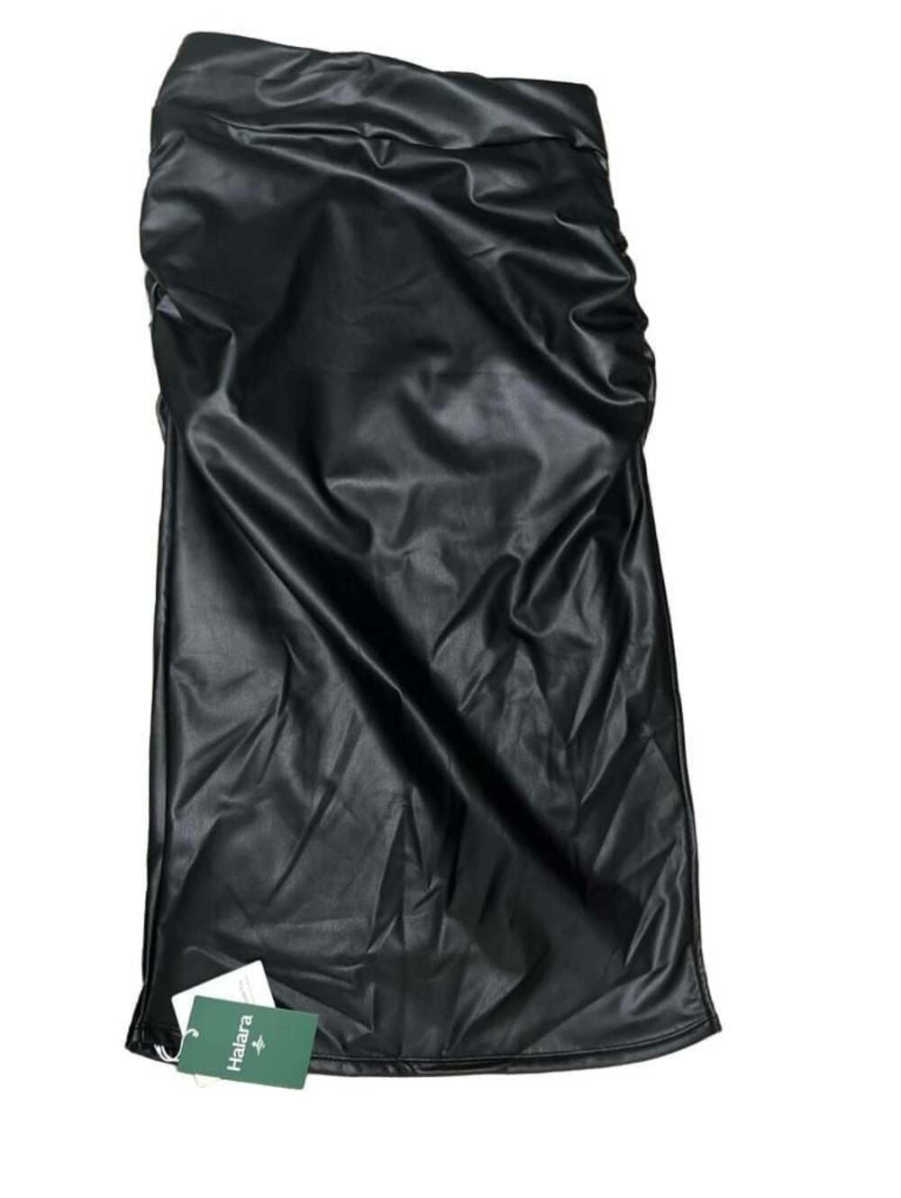 Halara Black Faux Leather Ruched Midi Skirt